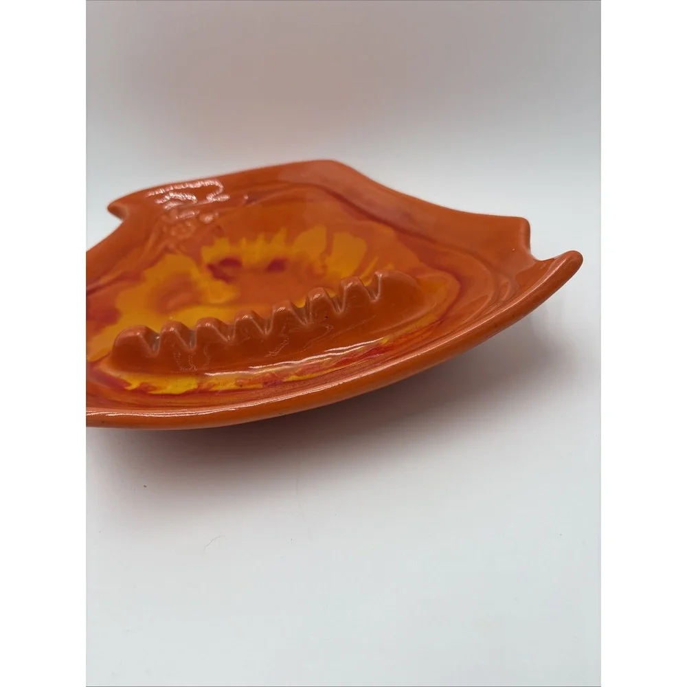 Vtg Retro MCM Ashtray‎ Flame Orange  California Pottery DL 717 USA Abstract
